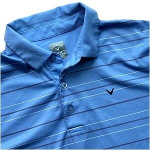 Callaway Opti-Dri Performance Mens Size L Golf Polo Shirt White Blue Stripes